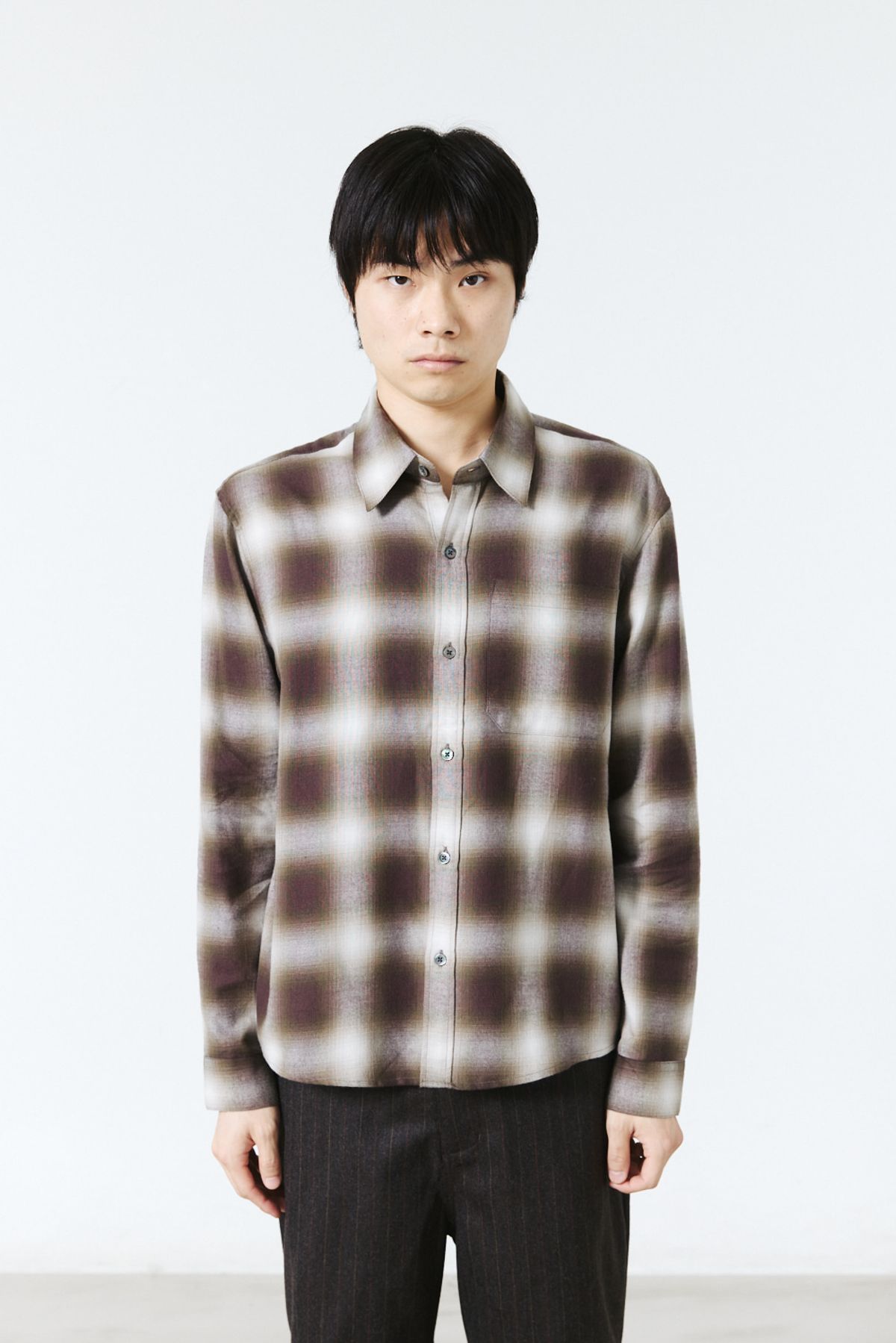 해칭룸(HATCHINGROOM) Regular Shirt Ombre Check Khaki/Brown