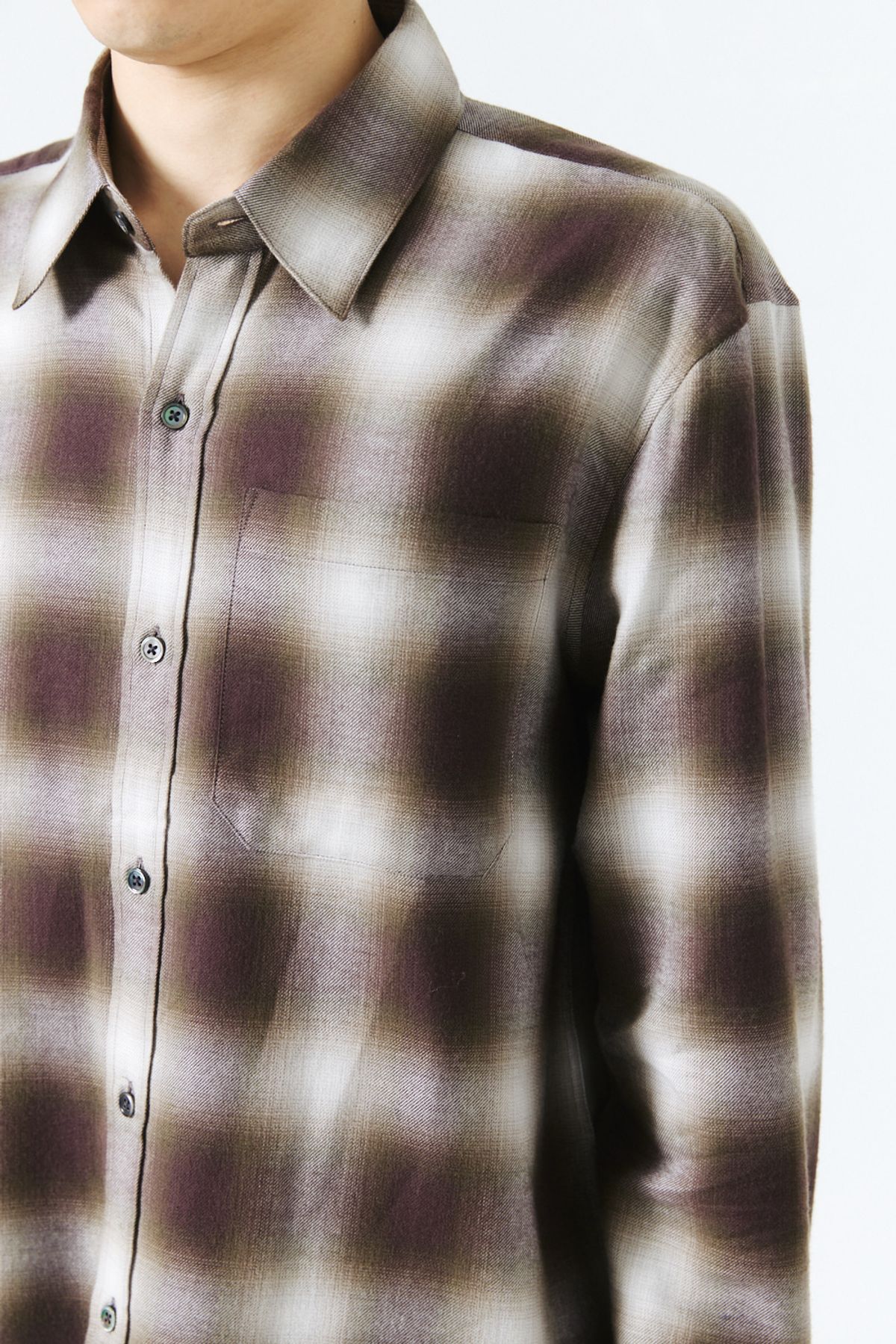 해칭룸(HATCHINGROOM) Regular Shirt Ombre Check Khaki/Brown