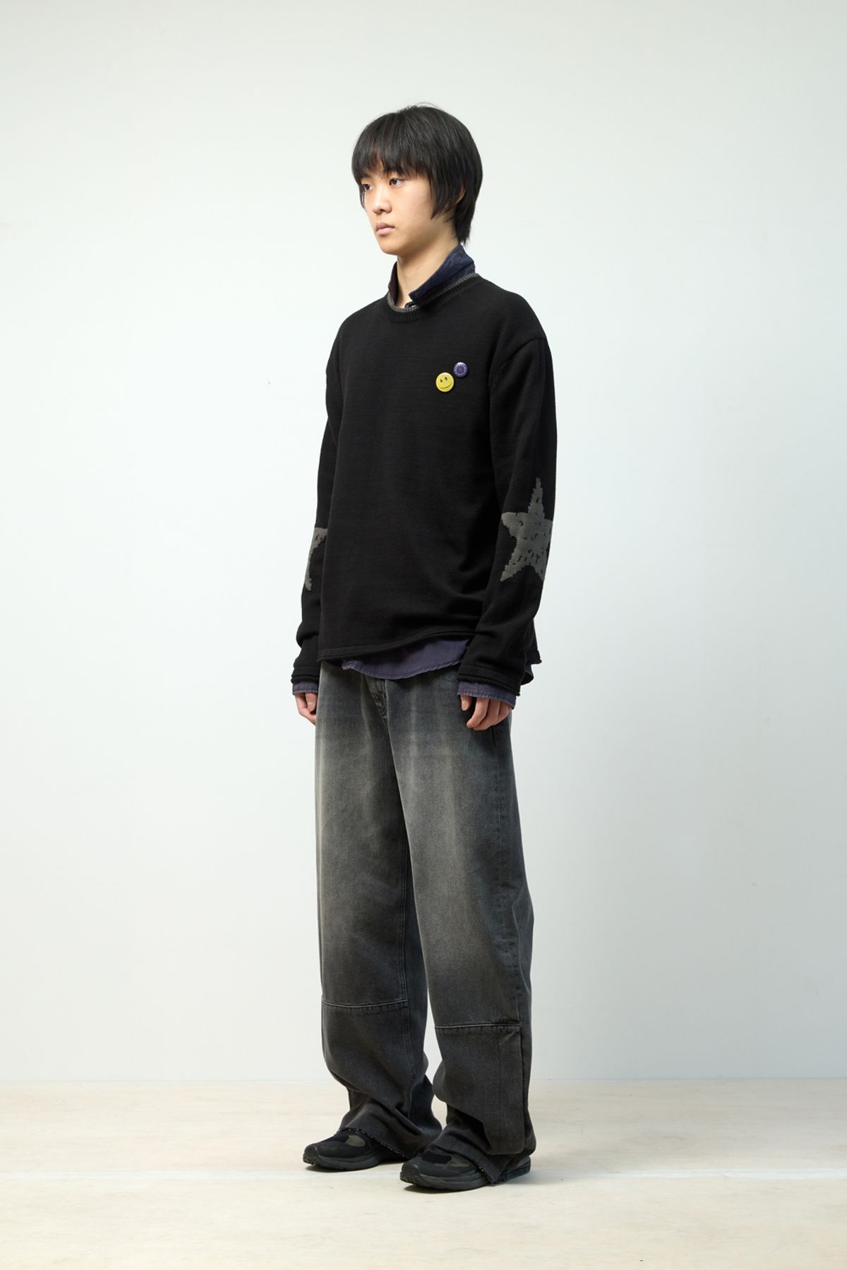 해칭룸(HATCHINGROOM) Flare Button Jeans Washed Black