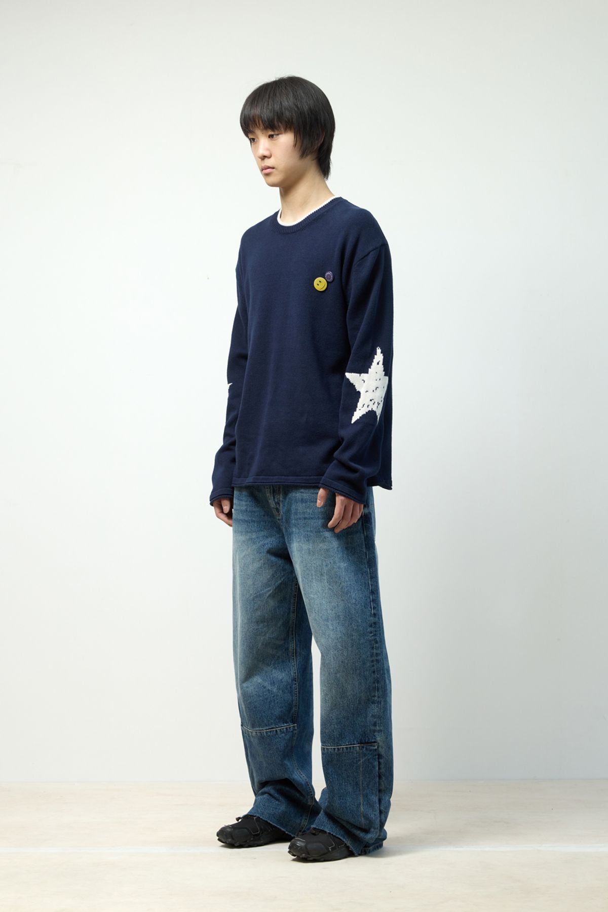 해칭룸(HATCHINGROOM) Flare Button Jeans Washed Blue