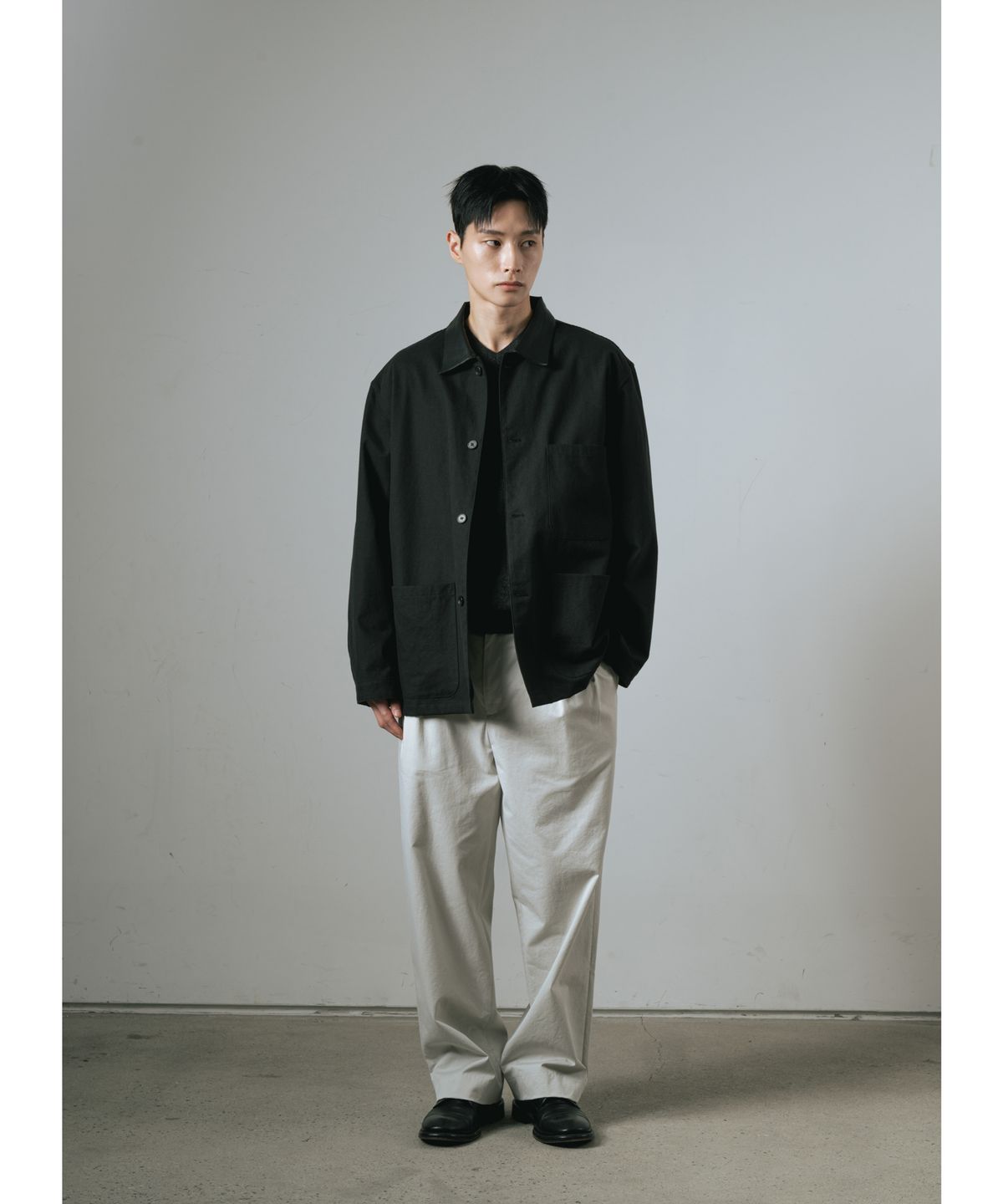 와기(WHAGI) Leather Collar Coverall Jacket (Black)