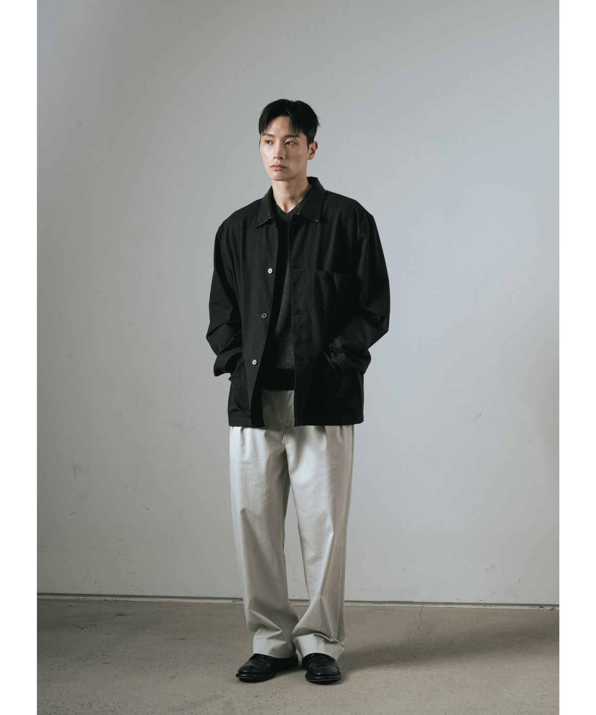 와기(WHAGI) Leather Collar Coverall Jacket (Black)