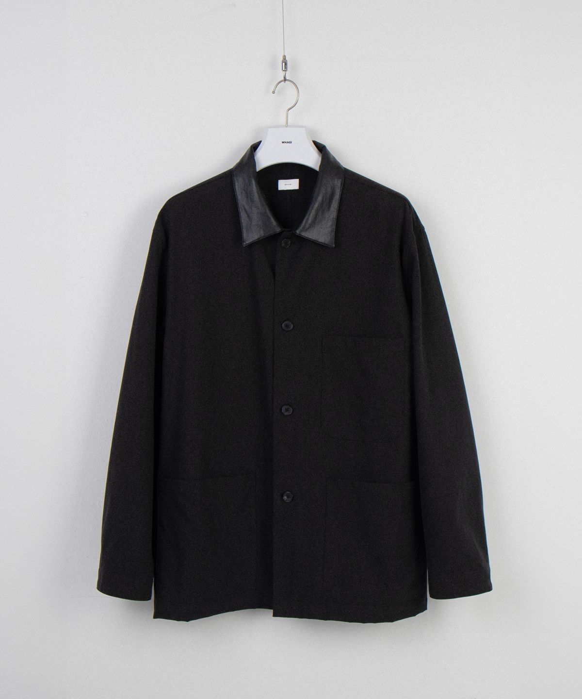와기(WHAGI) Leather Collar Coverall Jacket (Black)