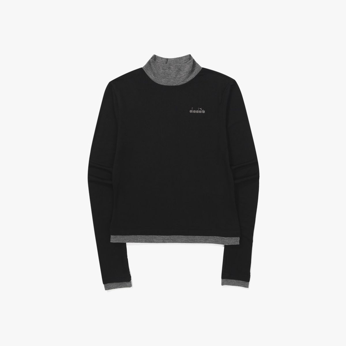 디아도라(diadora) 하프넥 배색 긴팔 티셔츠 우먼 BLACK