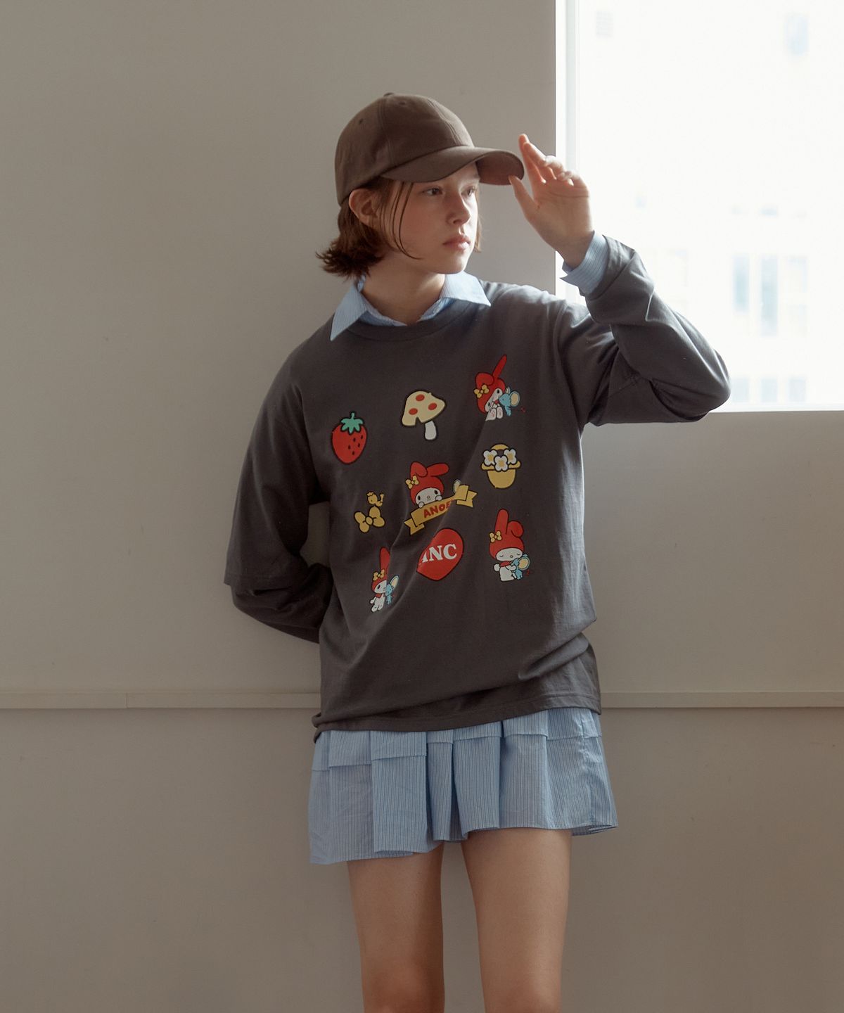 아노에틱(ANOETIC) ANC MYMELODY LAYERED T-SHIRT_CHARCOAL