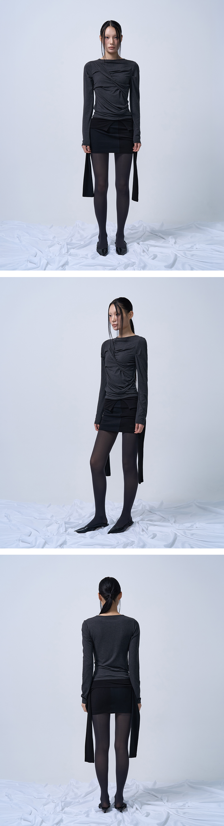 MUSINSA公式 | ZIZEMUSEUM TWIST DRAPE LONG SLEEVE TOP (MELANGE BLACK)