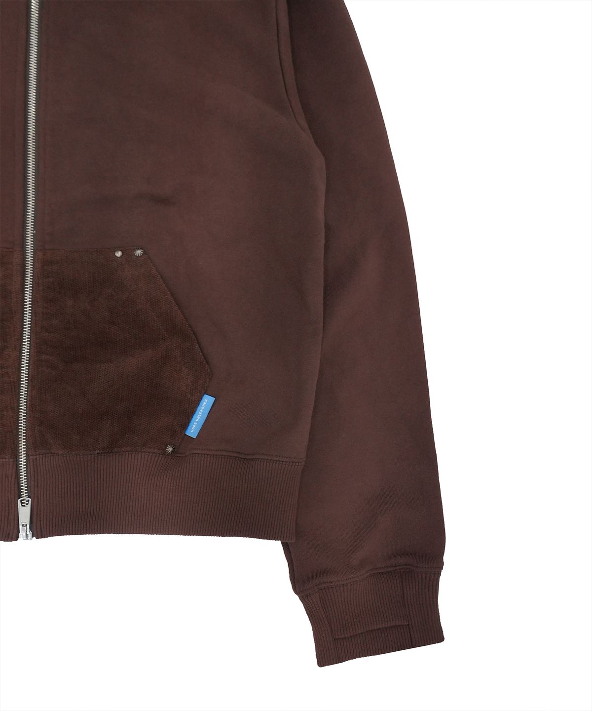 휴이(HUEY) Unbalanced Studded Hoodie Zip-Up Brown