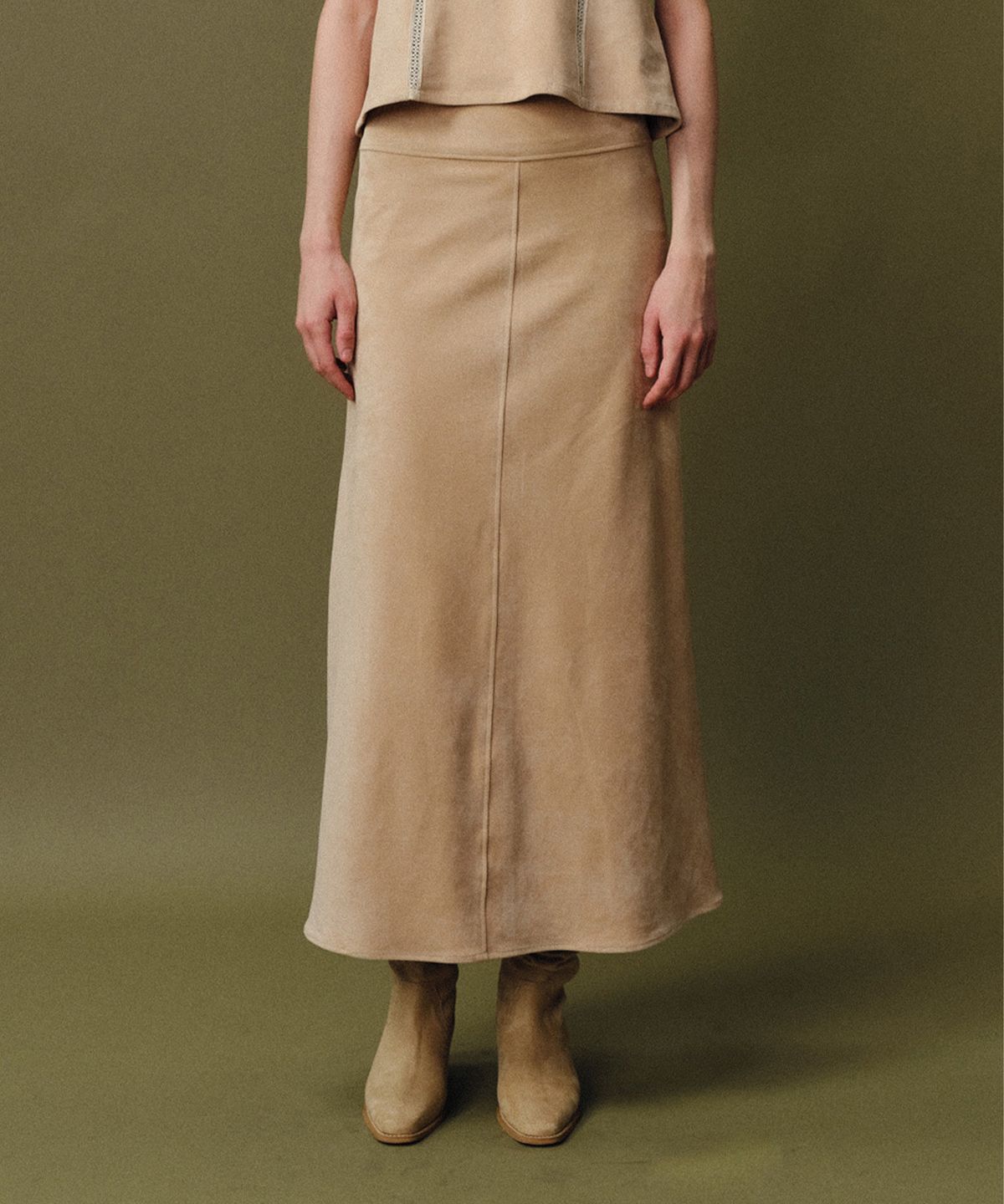 베이오드(BAIE OUD) Suede long skirt_beige