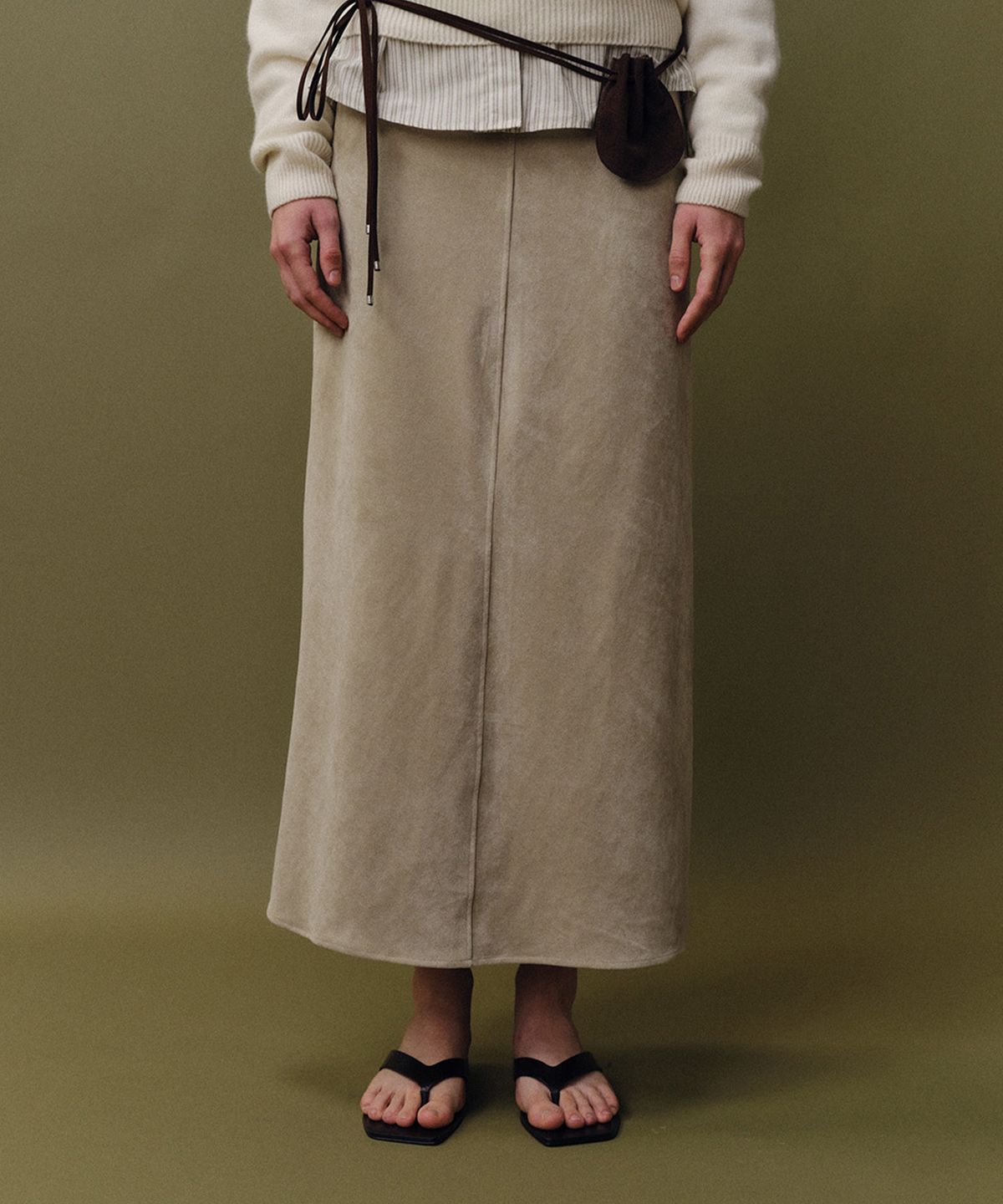 베이오드(BAIE OUD) Suede long skirt_gray