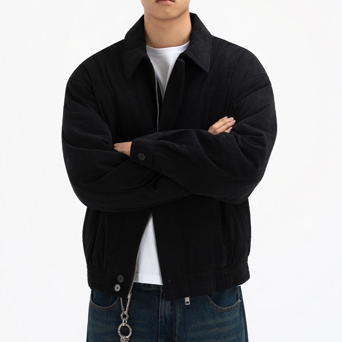 언더오프(UNDEROFF) 크롭핏 코듀로이 싱글 점퍼 브라운