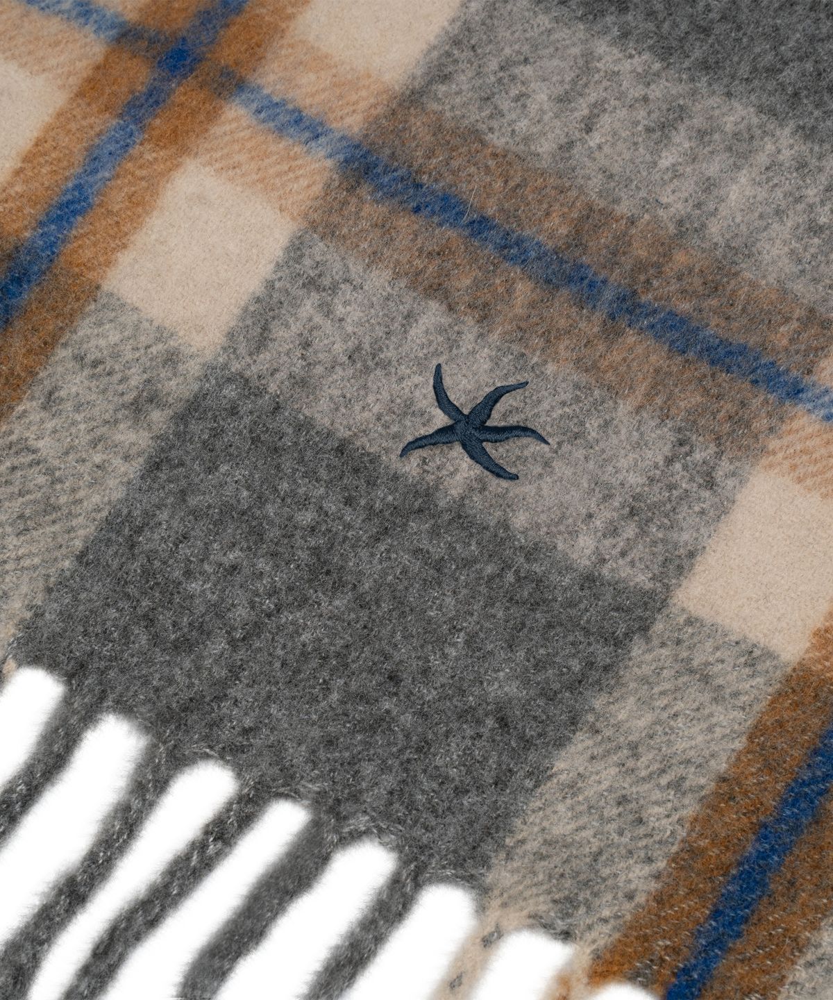 더콜디스트모먼트(THE COLDEST MOMENT) TCM mini logo check muffler (grey/blue)