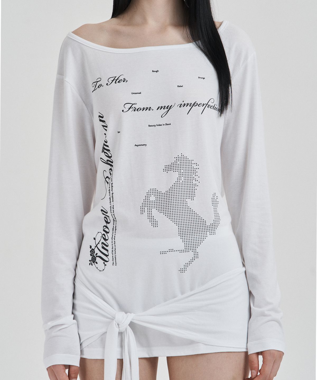 일리오(ILLIO) White Backless waist knot longsleeve