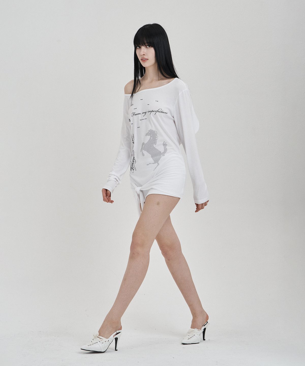 일리오(ILLIO) White Backless waist knot longsleeve
