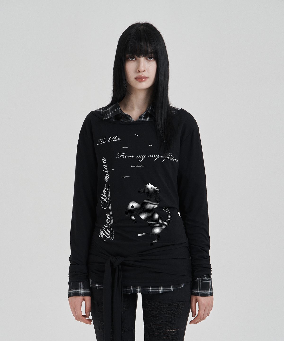 일리오(ILLIO) Black Backless waist knot longsleeve
