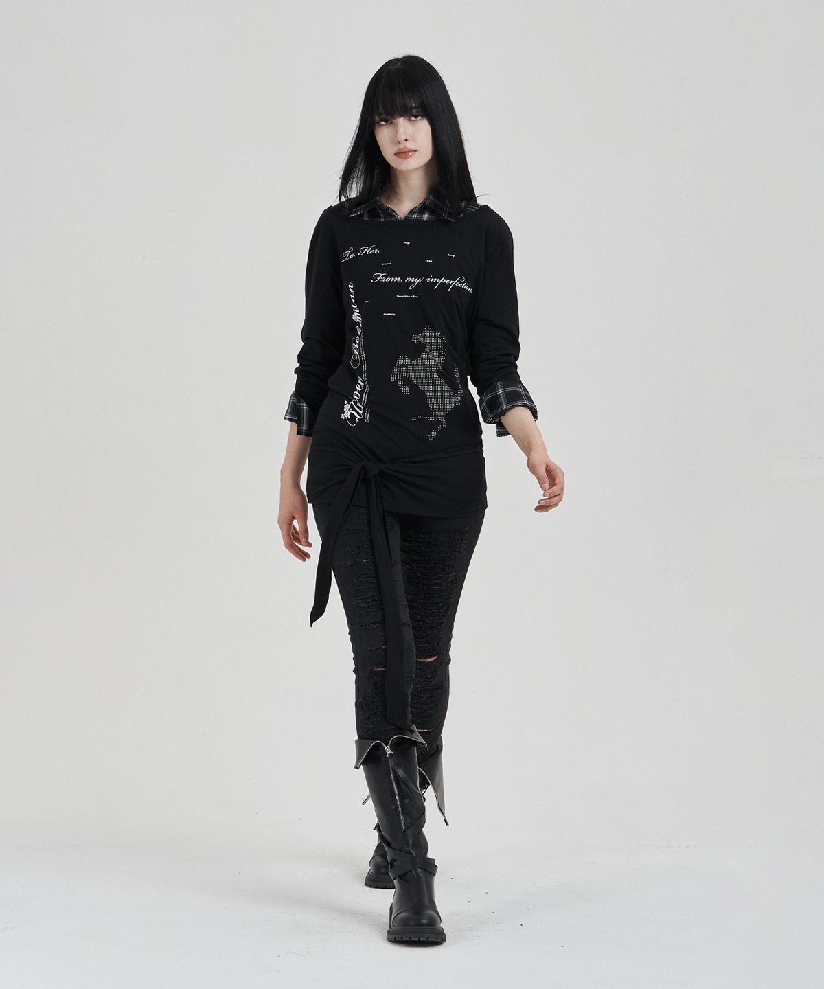 일리오(ILLIO) Black Backless waist knot longsleeve