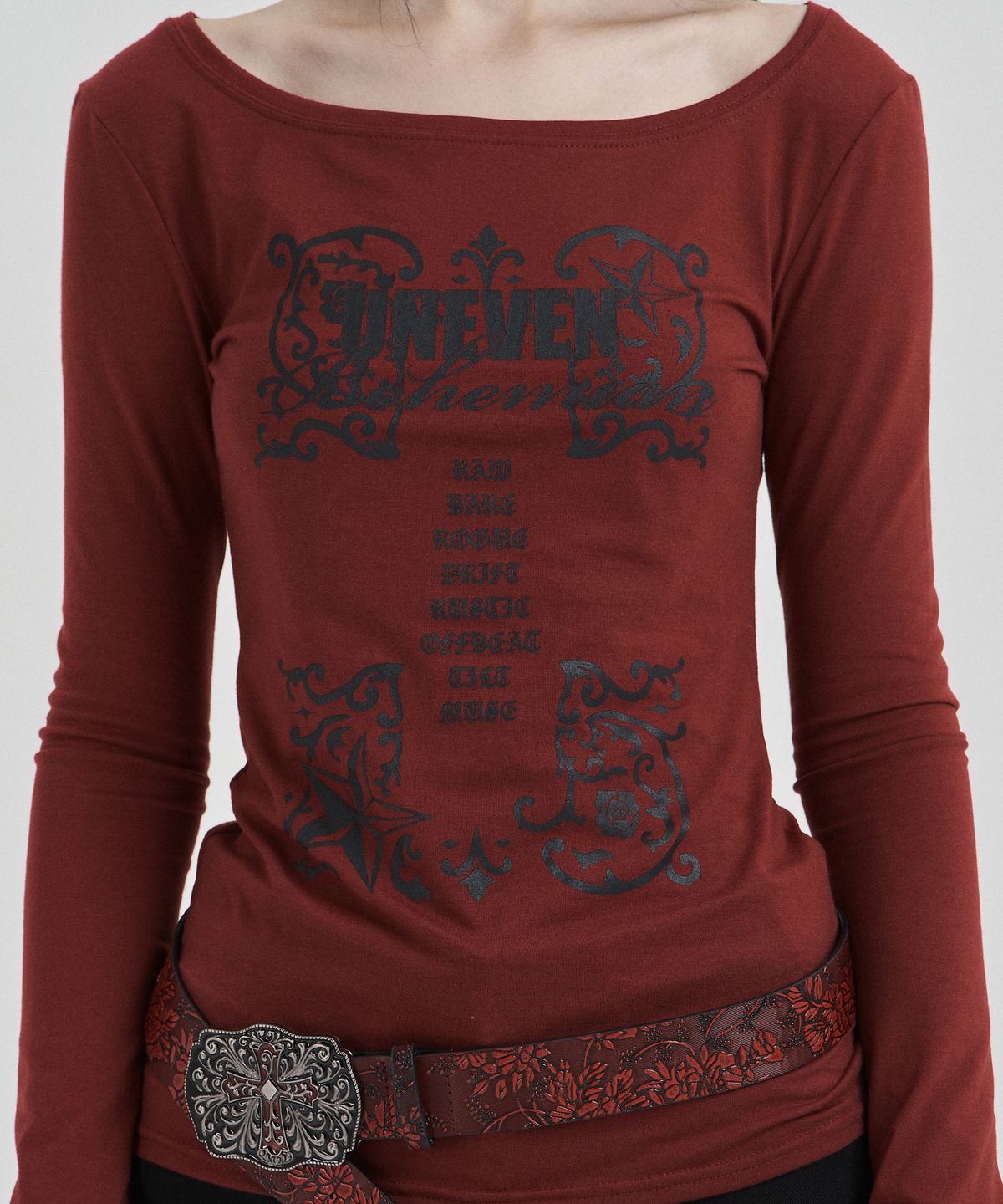 일리오(ILLIO) Dark red Bohemian graphic longsleeve
