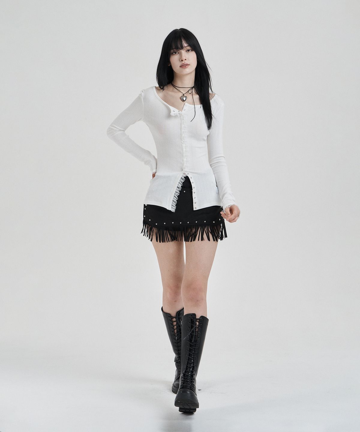 일리오(ILLIO) White My one lace trim cardigan