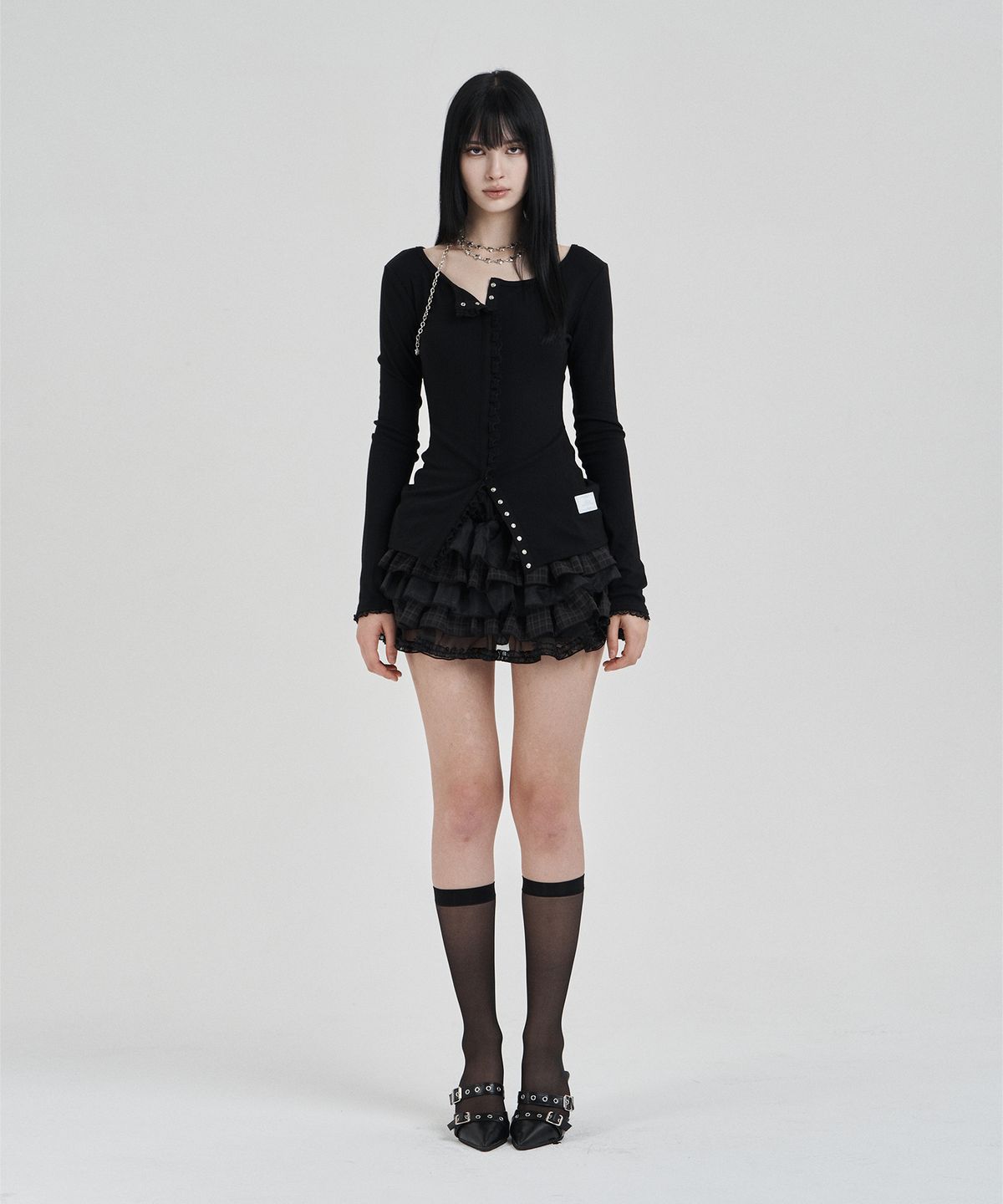 일리오(ILLIO) Black My one lace trim cardigan