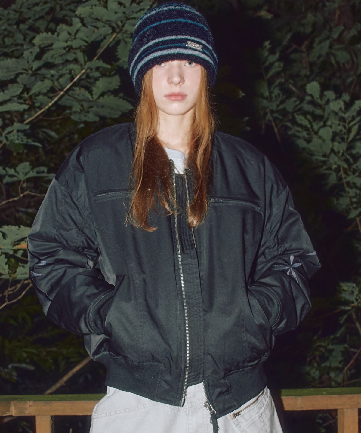 엑스톤즈(XTONZ) XJ107 인시전 셔링 MA-1 자켓 (BLACK)