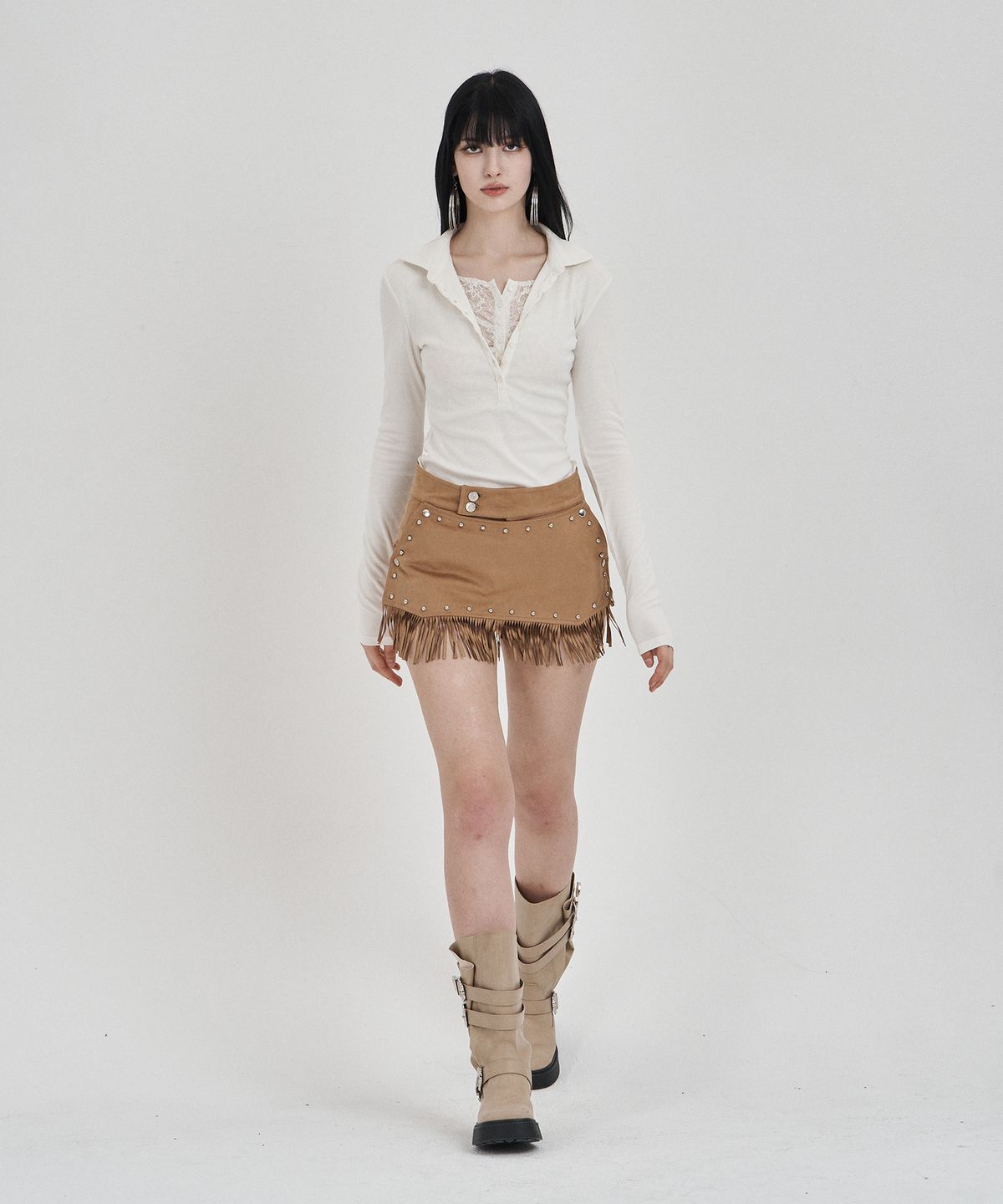 일리오(ILLIO) Ivory Lace layered longsleeve polo shirts