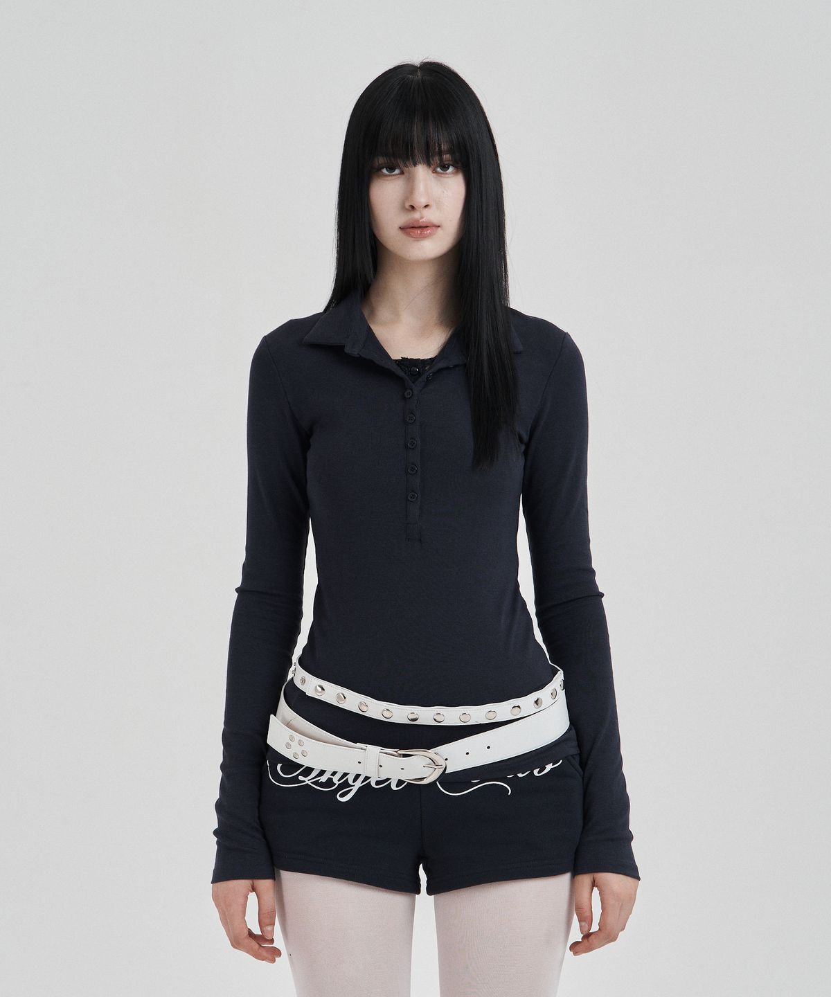 일리오(ILLIO) Navy Lace layered longsleeve polo shirts