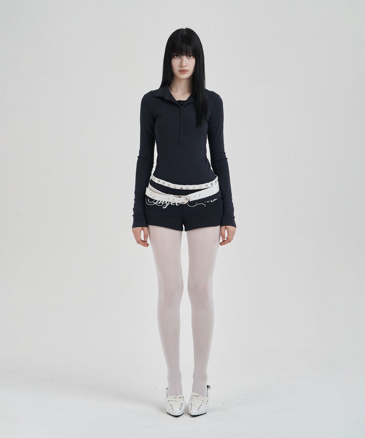 일리오(ILLIO) Navy Lace layered longsleeve polo shirts