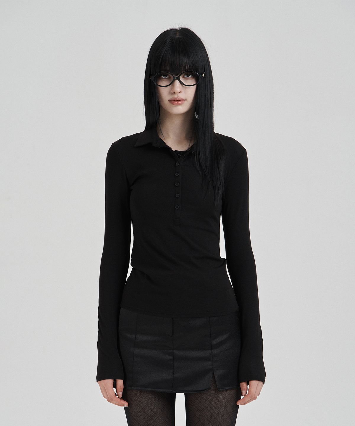 일리오(ILLIO) Black Lace layered longsleeve polo shirts