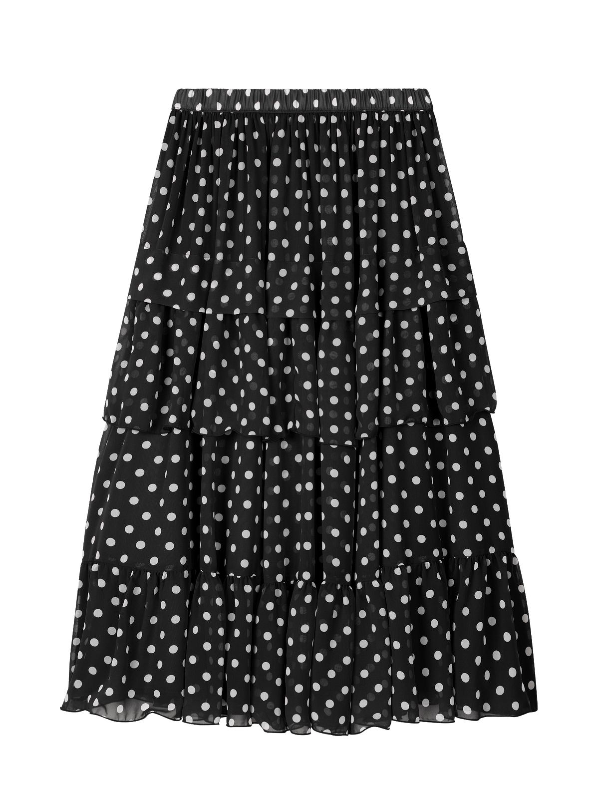 로액슈얼(LO AXUAL) DOT CHIFFON FLARE SKIRT_BLACK