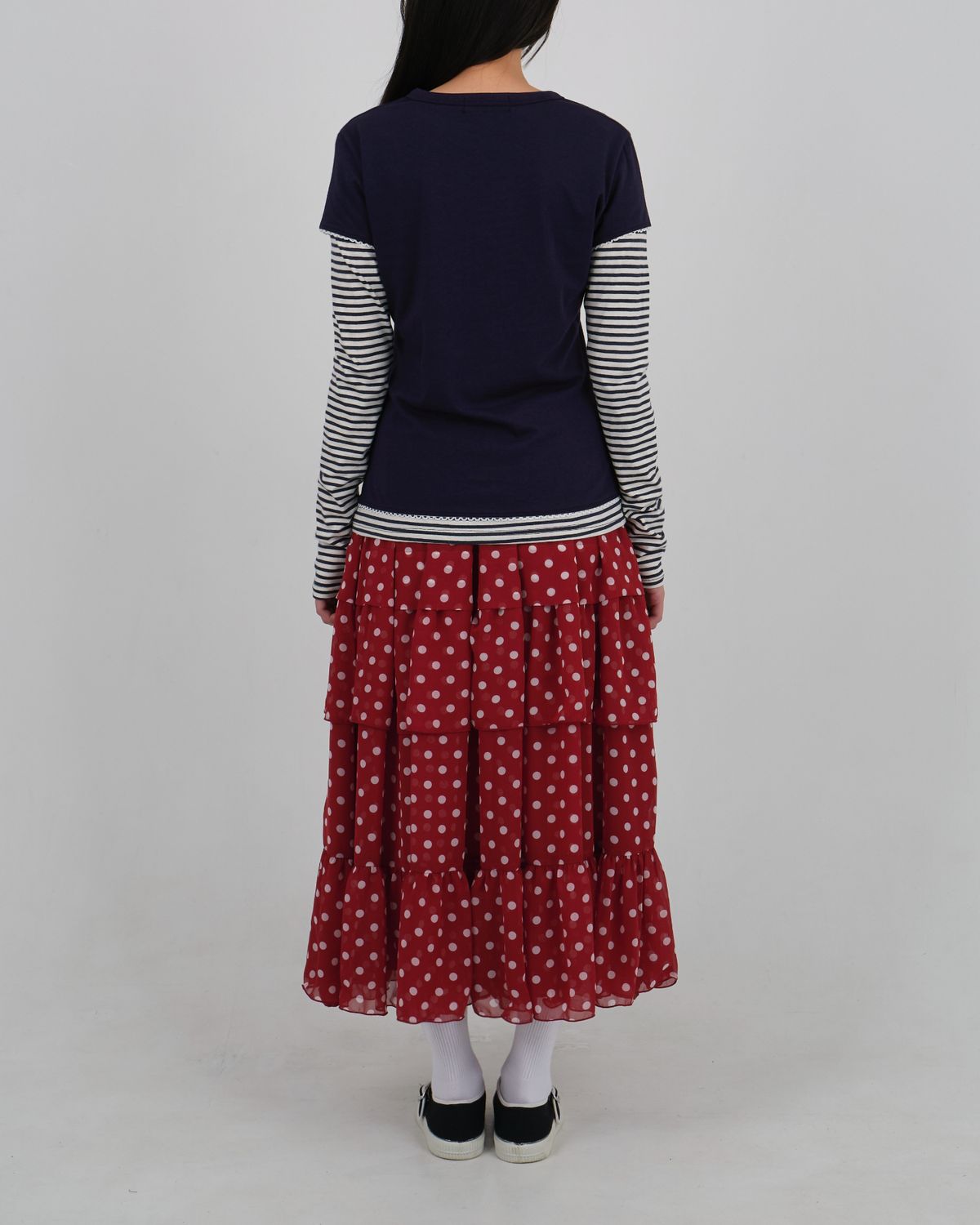 로액슈얼(LO AXUAL) DOT CHIFFON FLARE SKIRT_RED