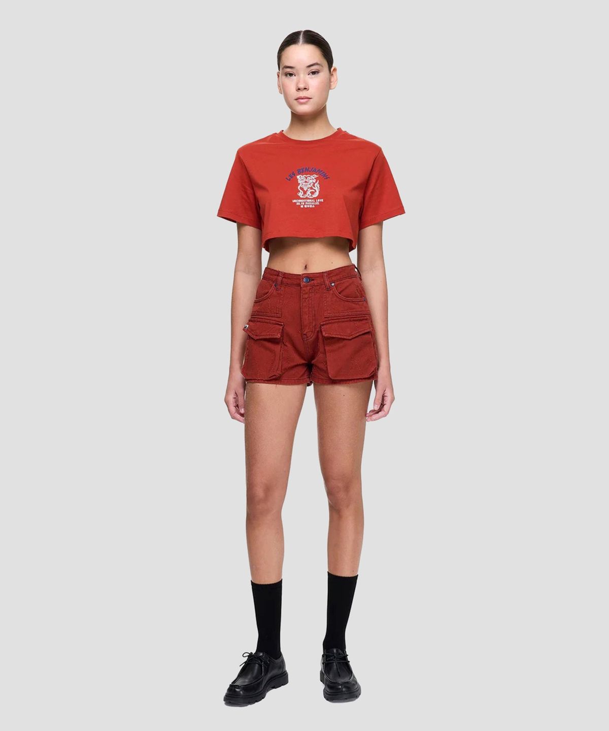 레 벤자민(LES BENJAMINS) (W) 데님 쇼츠 003 번트 크림슨 DENIM SHORT 003 BURNT CRIMSON