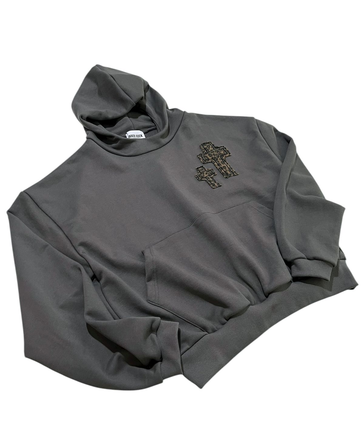 스케이터락(SK8ER ROCK) Double Cross Crop Sweat Hoodie ((darkgray))