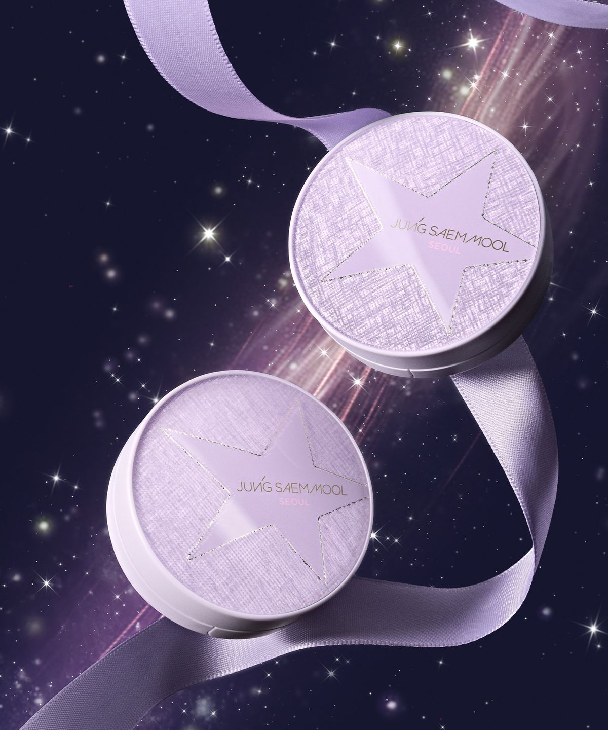 정샘물(JUNGSAEMMOOL) [라벤더 에디션] 에센셜 스킨 누더 쿠션 (리필포함) - STARLIT YOUTIFUL EDITION (투명 원형 파우치 + 구슬키링 증정)