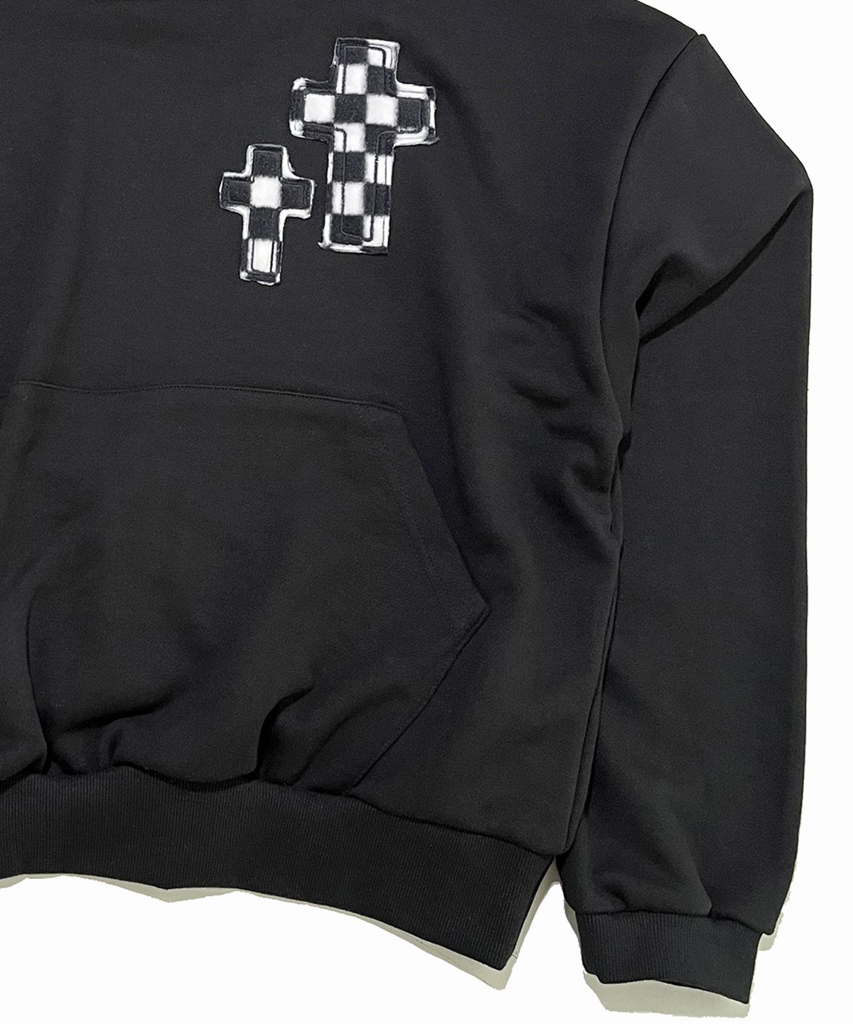 스케이터락(SK8ER ROCK) Double Cross Crop Sweat Hoodie ((black))