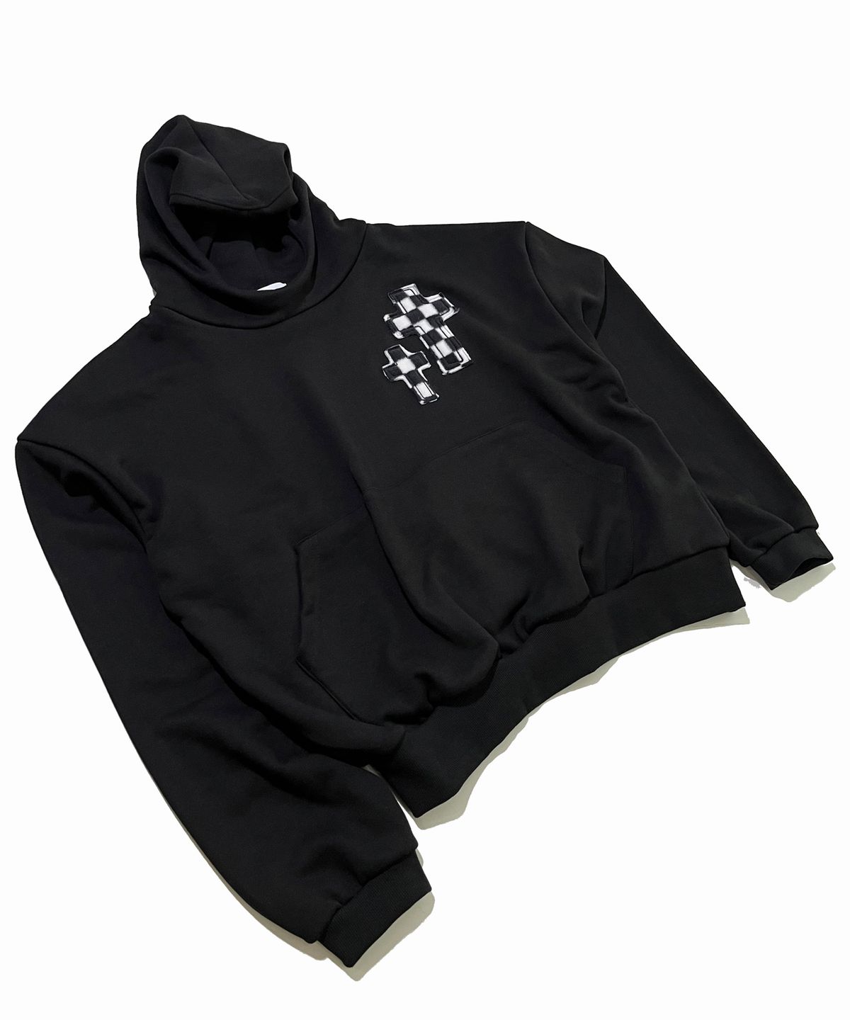 스케이터락(SK8ER ROCK) Double Cross Crop Sweat Hoodie ((black))