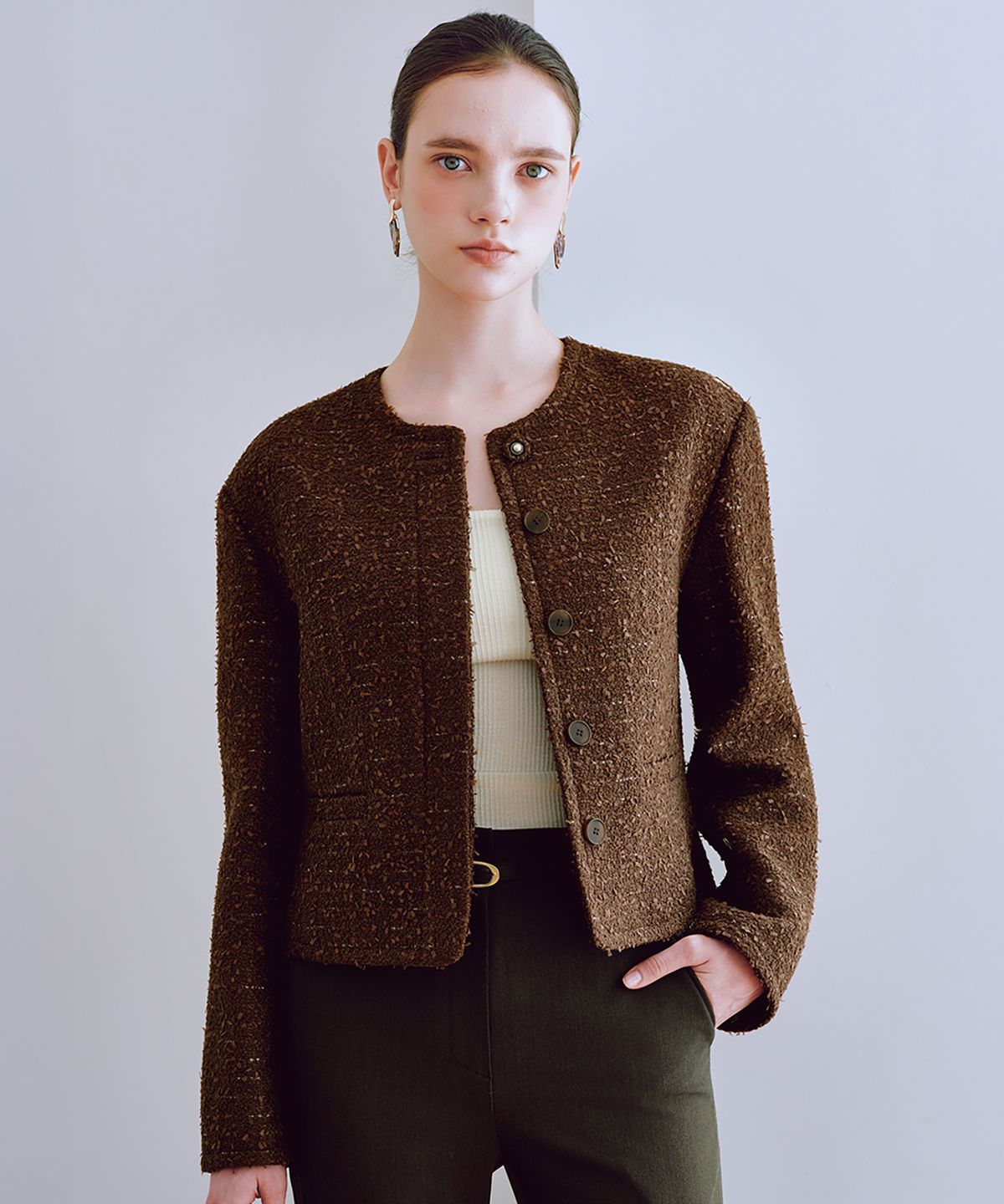 쥴리앤칼라(JULIY&CALLA) 25FW 칼라2 GBTN  노바 트위드자켓 브라운