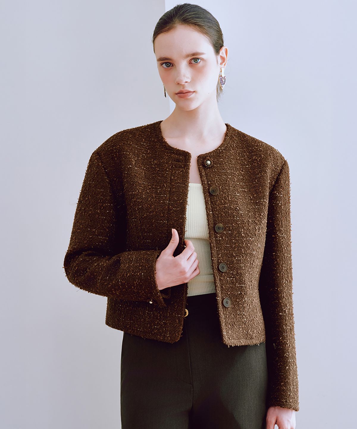 쥴리앤칼라(JULIY&CALLA) 25FW 칼라2 GBTN  노바 트위드자켓 브라운