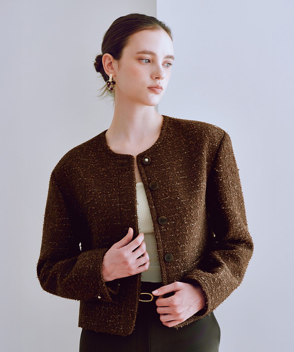 쥴리앤칼라(JULIY&CALLA) 25FW 칼라2 GBTN  노바 트위드자켓 브라운