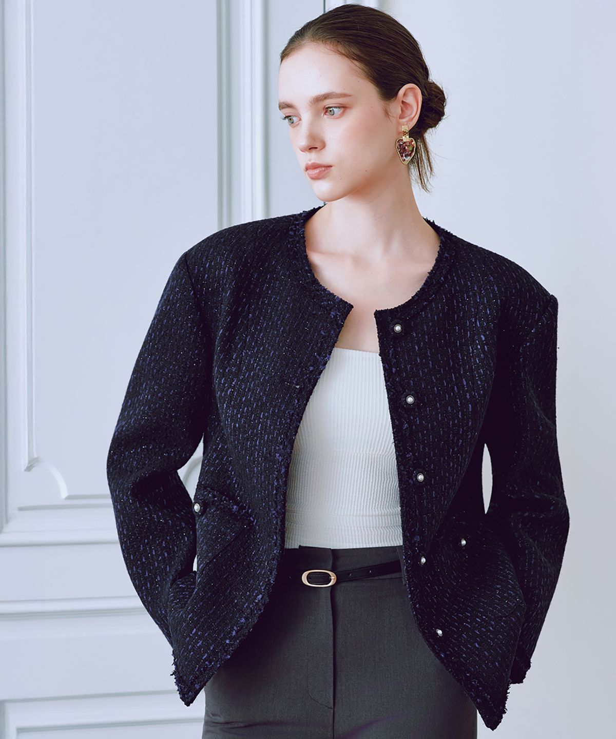 쥴리앤칼라(JULIY&CALLA) 25FW 칼라3 GBTN  비바 트위드자켓 네이비