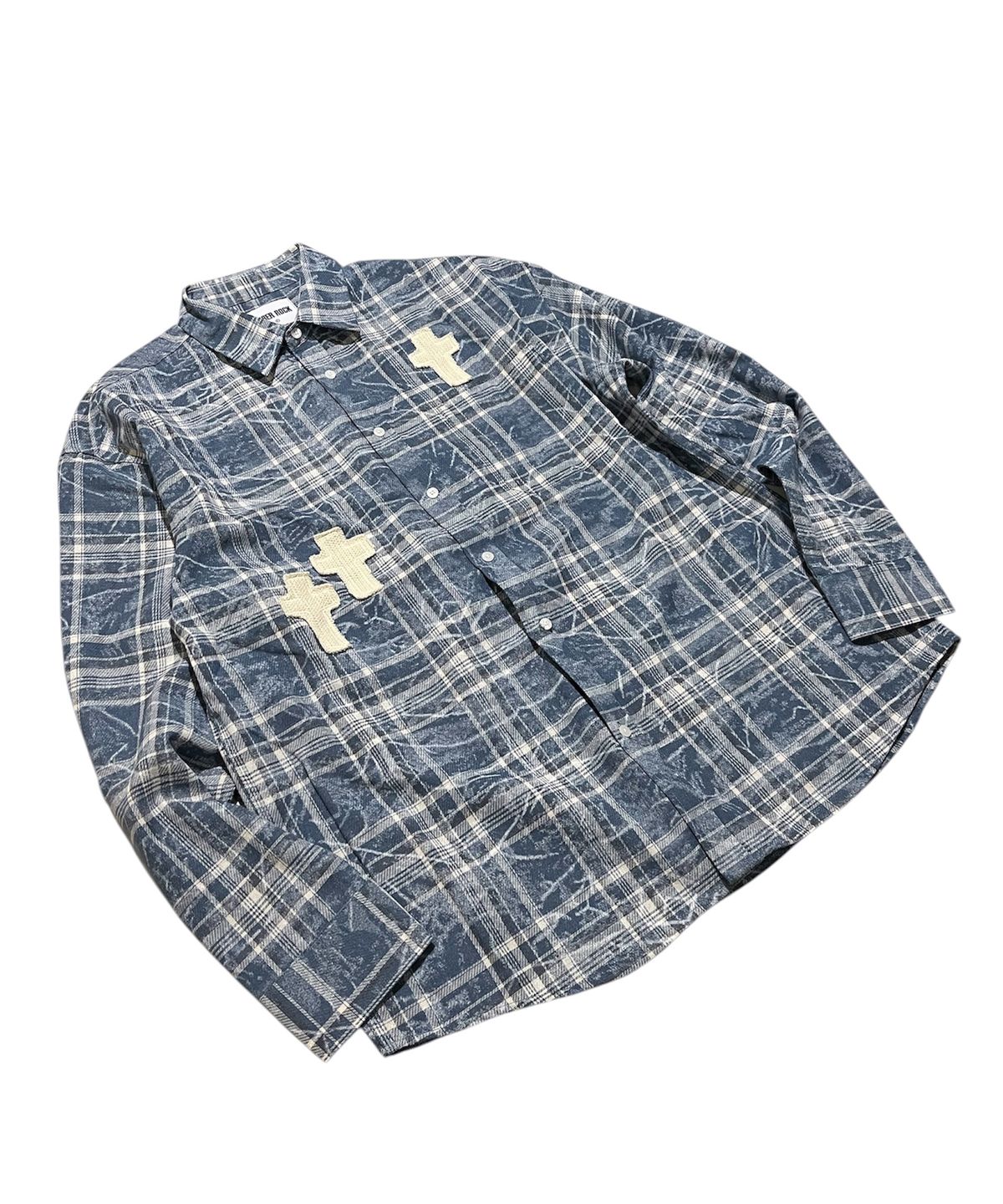 스케이터락(SK8ER ROCK) Cross Wave Check Shirt ((smokeblue))