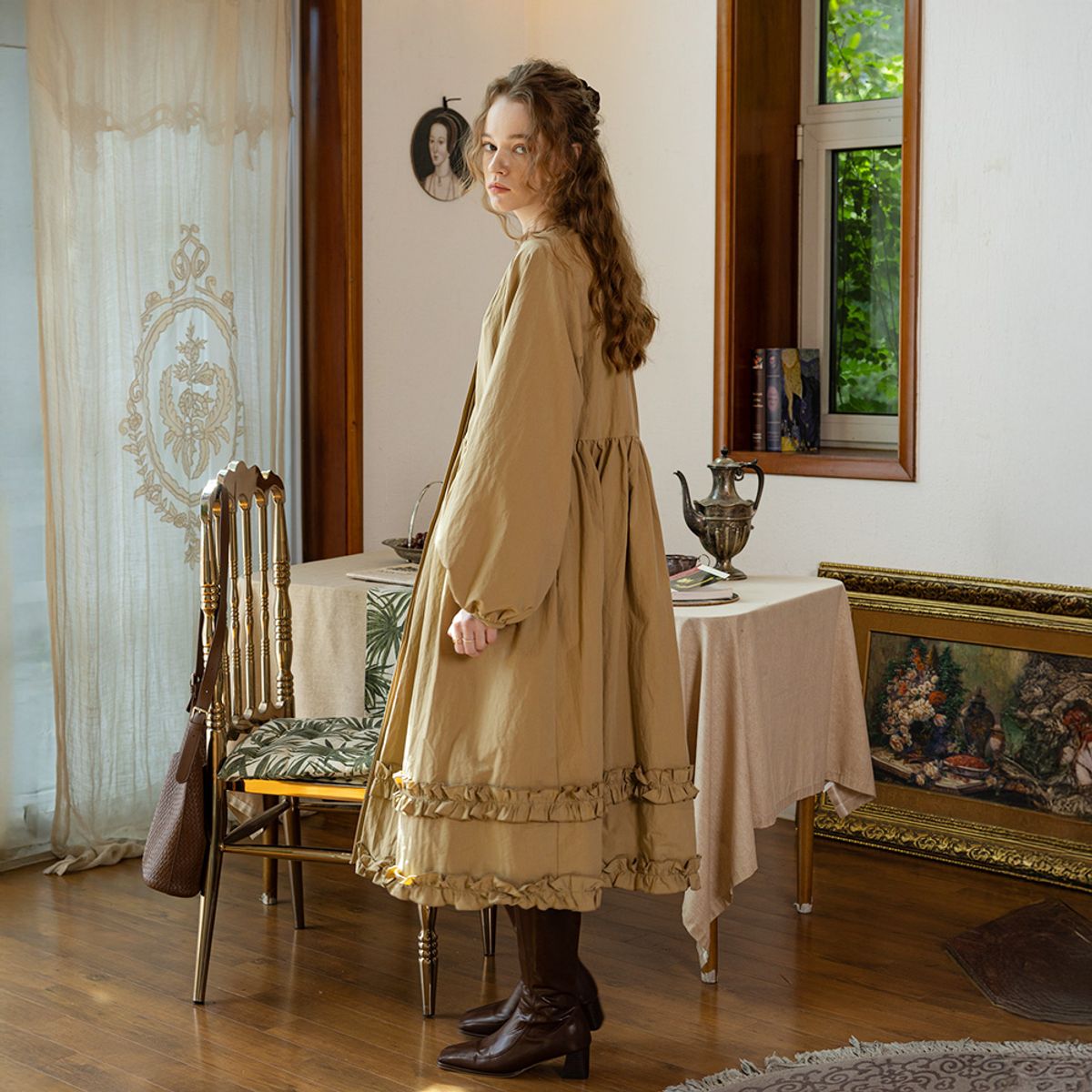 프라우드 마리(PROUD MARY) PM_Ruffle hidden button dress_BEIGE