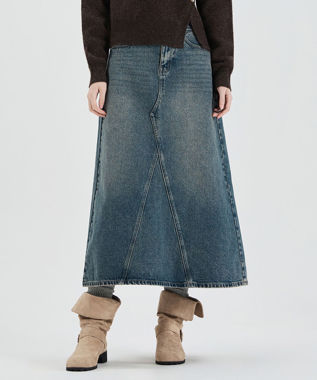 미쏘(MIXXO) 기모 데님 롱 스커트_MIWWHFV13J