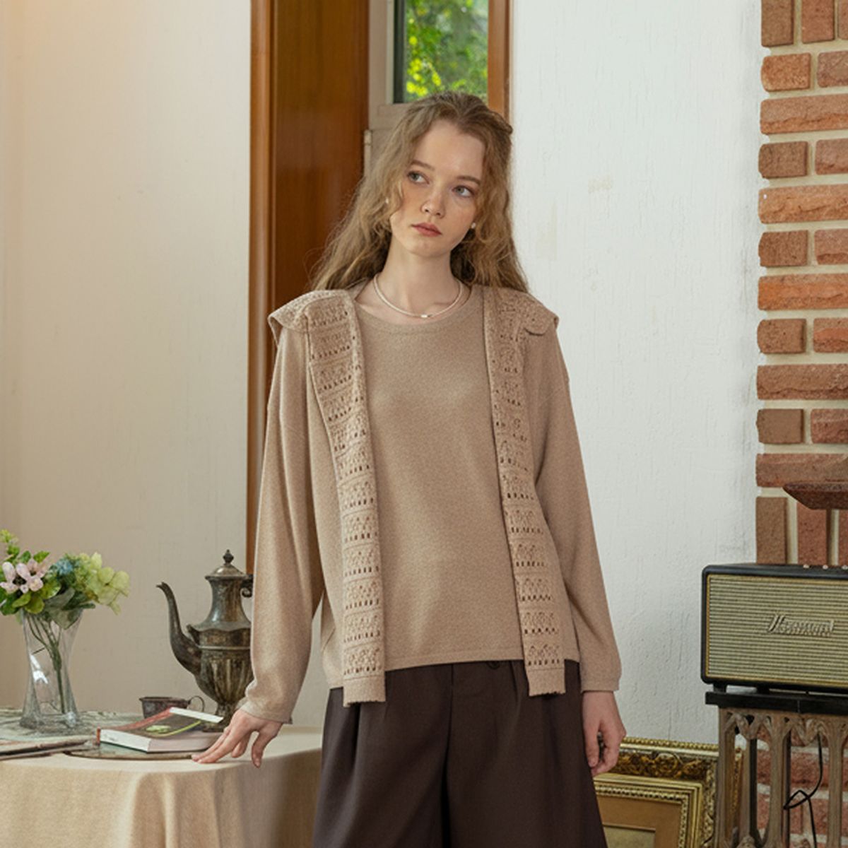 프라우드 마리(PROUD MARY) PM_Crochet shawl and knit top set_2color