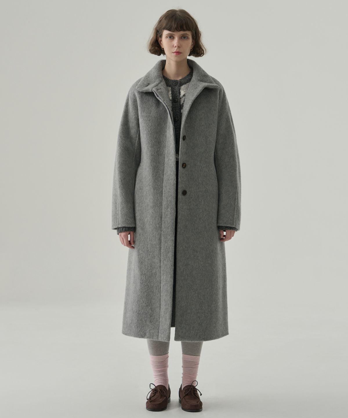 드로우핏 우먼(DRAWFIT WOMEN) 래빗 앙고라 울 하이넥 핸드메이드 롱 코트 [M.GREY]