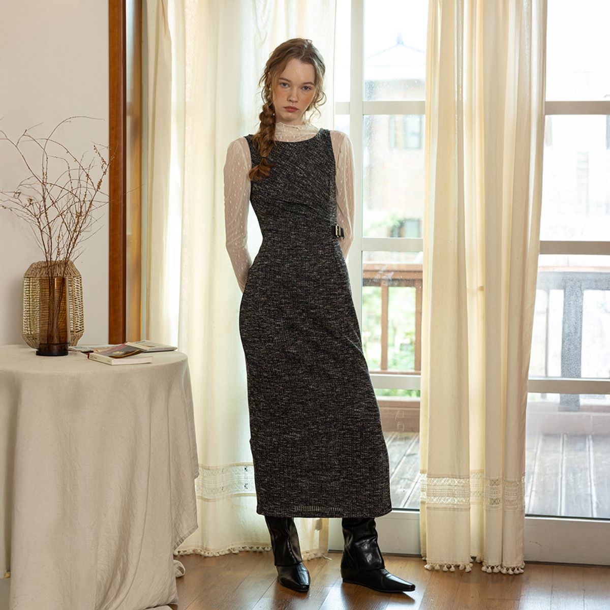 던드롭(DUNDROP) DD_Embed belt sleeveless dress_BLACK