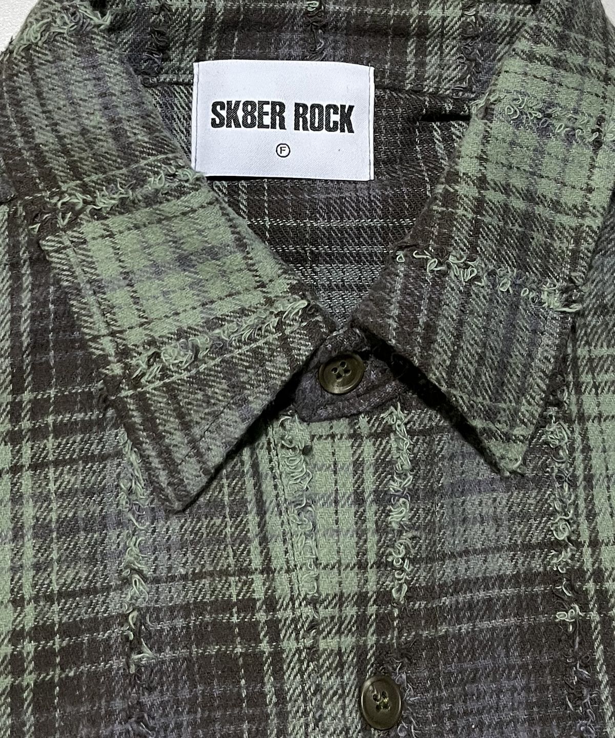 스케이터락(SK8ER ROCK) Cross Tassel Check Shirt ((khaki))