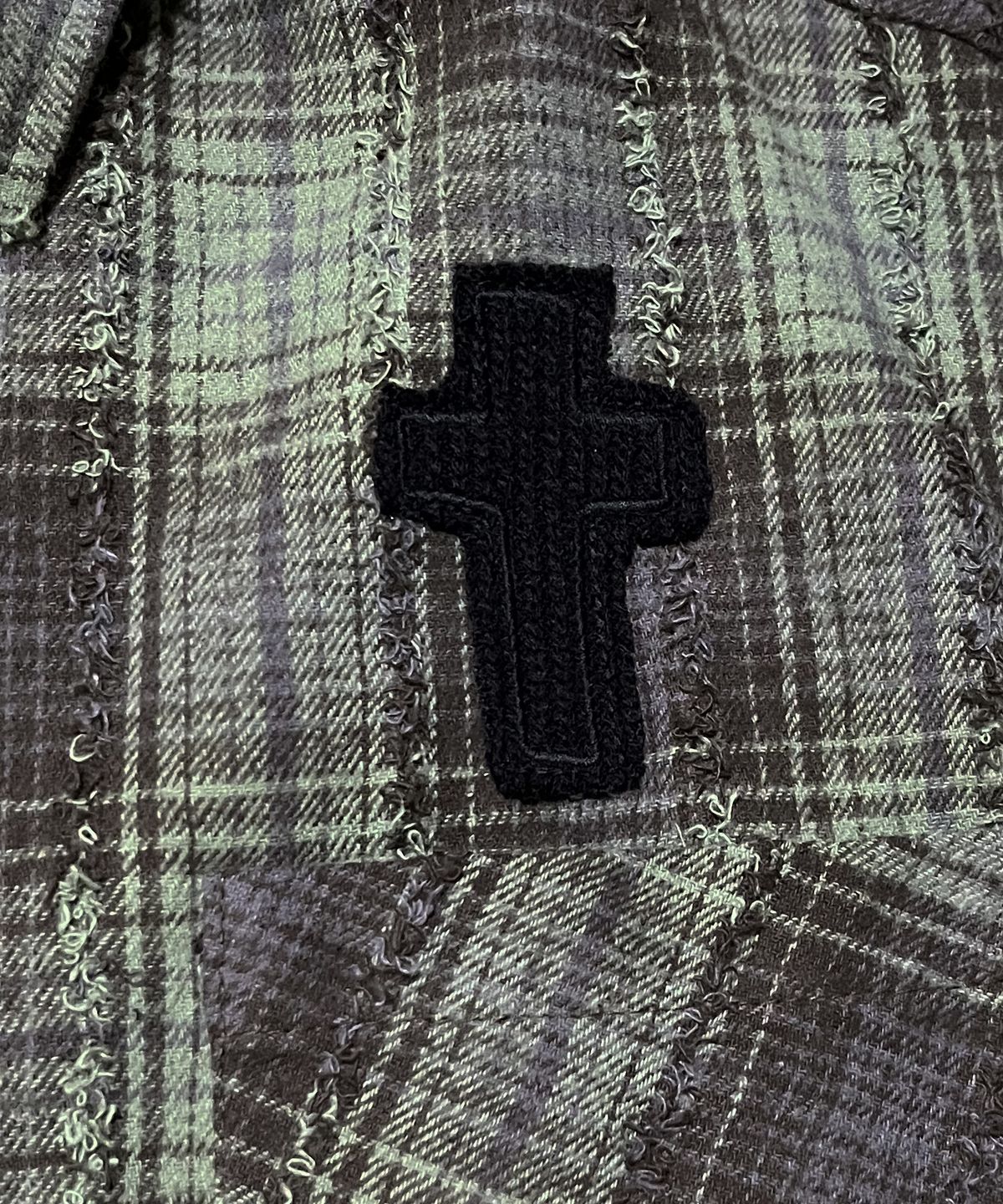 스케이터락(SK8ER ROCK) Cross Tassel Check Shirt ((khaki))