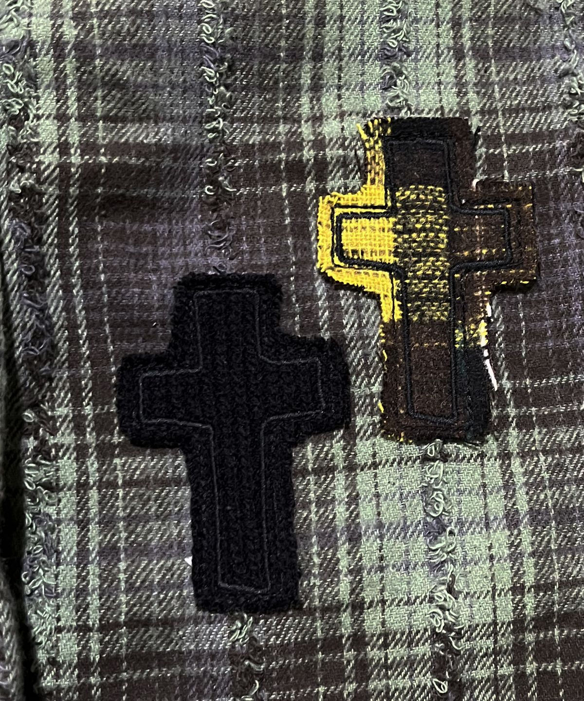 스케이터락(SK8ER ROCK) Cross Tassel Check Shirt ((khaki))