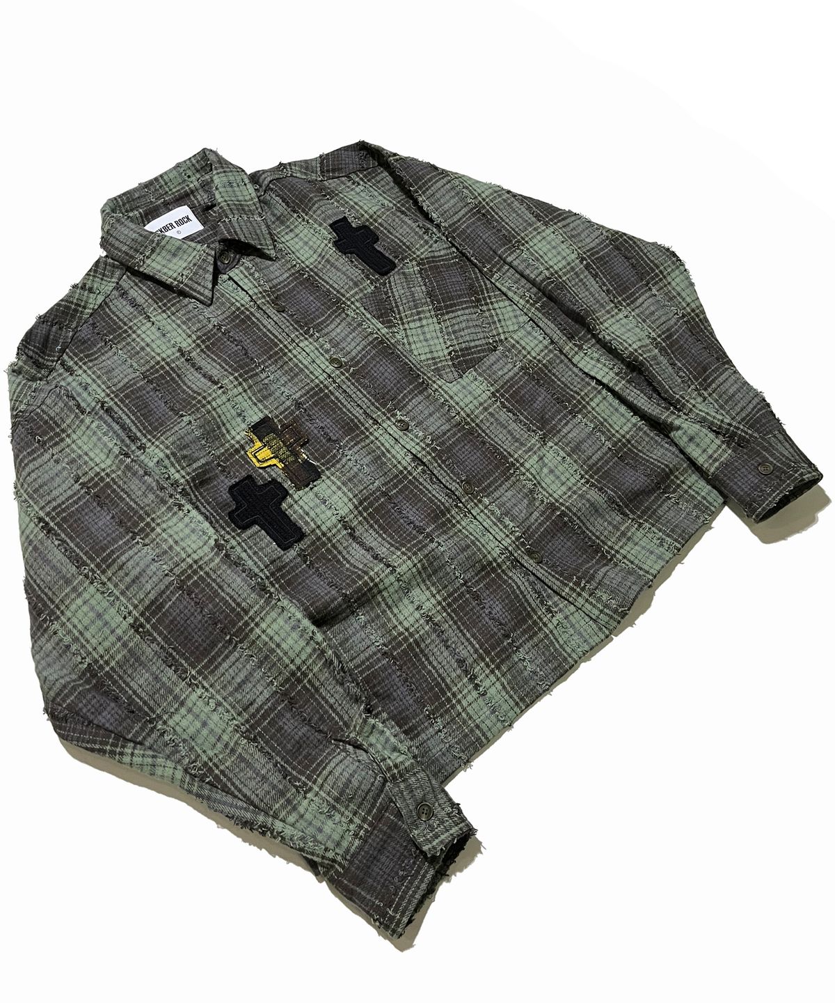 스케이터락(SK8ER ROCK) Cross Tassel Check Shirt ((khaki))