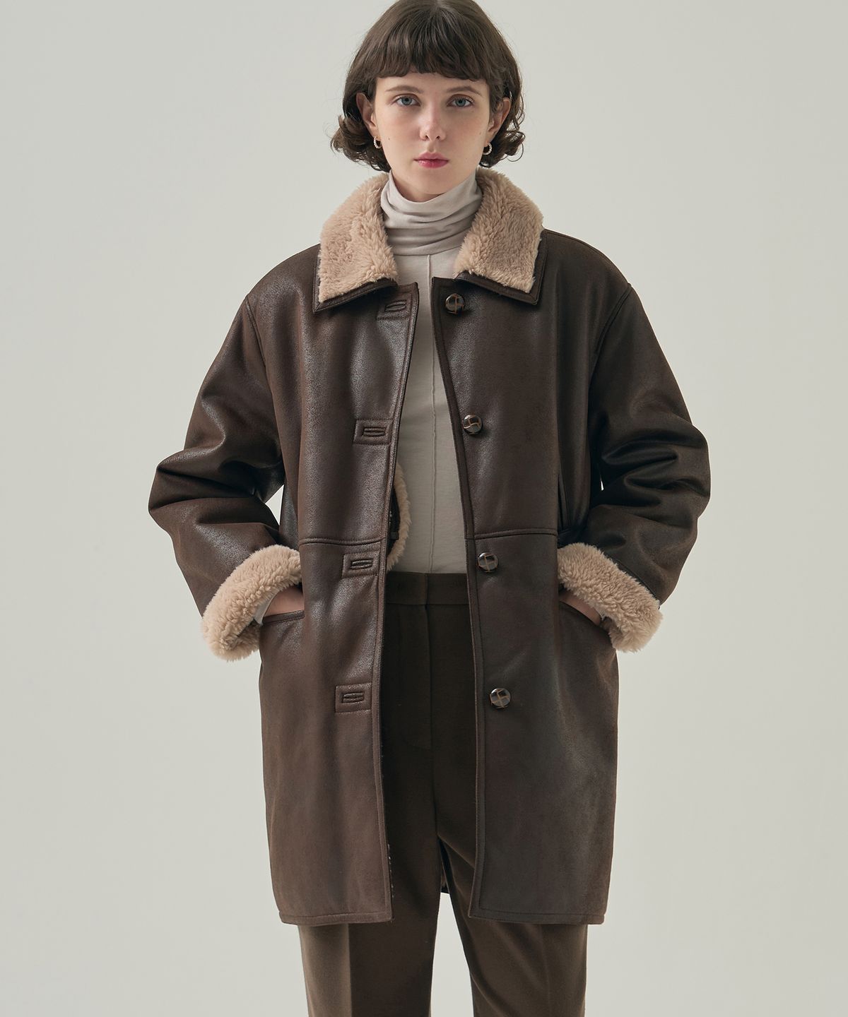 드로우핏 우먼(DRAWFIT WOMEN) 웰트 하프 시어링 자켓 [BLACK LEATHER]