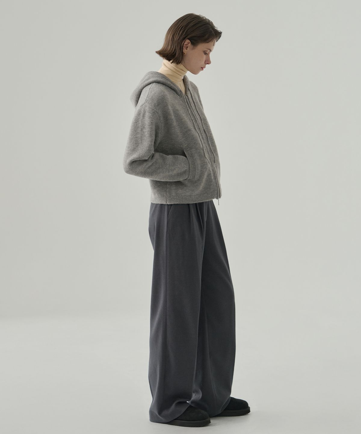 드로우핏 우먼(DRAWFIT WOMEN) 로티 투웨이 니트 후드 집업 [BLACK]